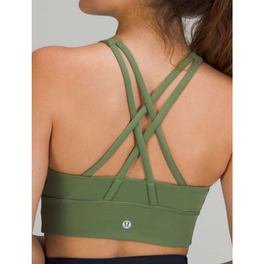 LULULEMON ENERGY BRA HIGH NECK LONGLINE MEDIUM SUPPORT GREEN SIZE 4 PTP 12”